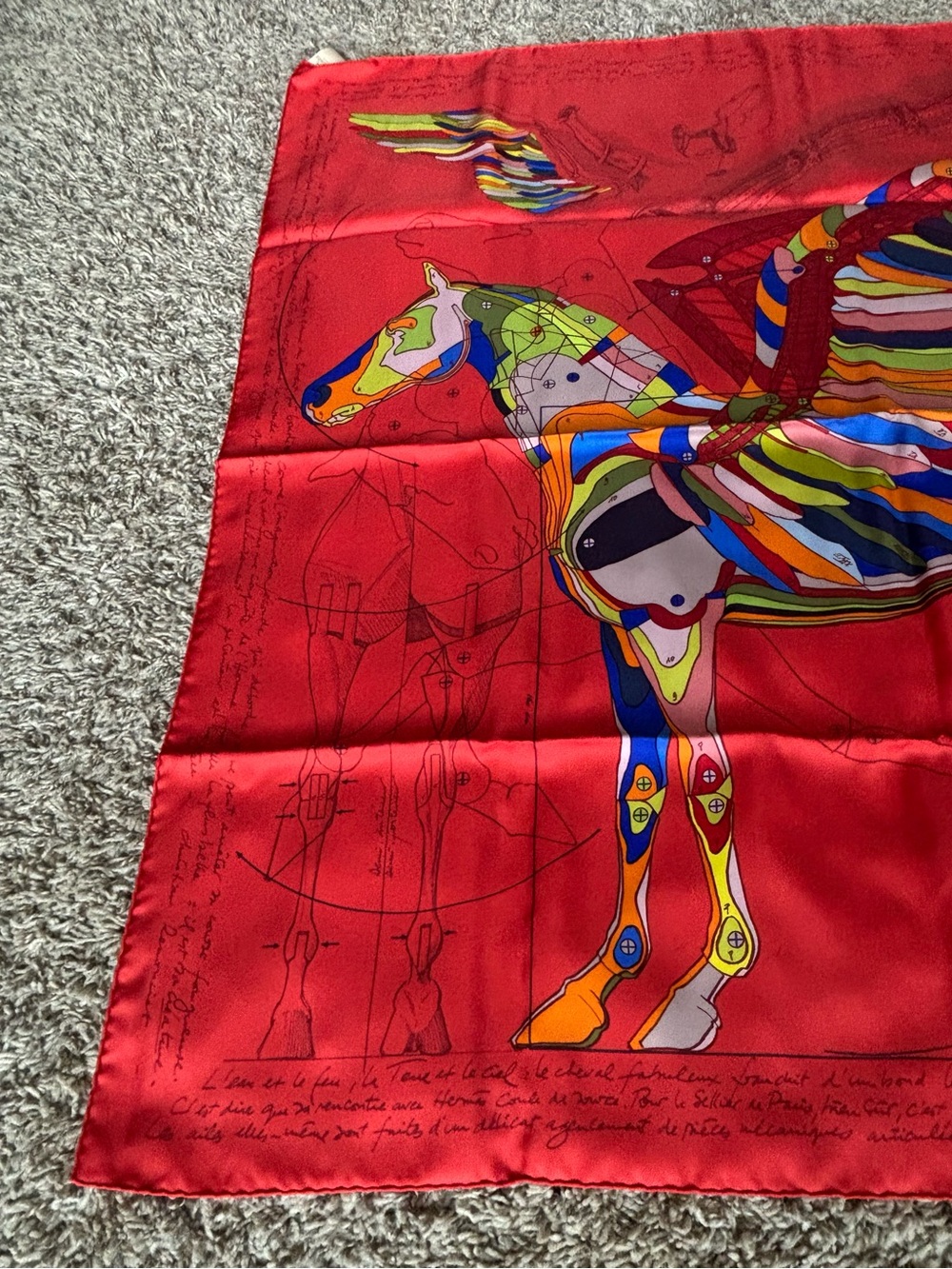 Hermes Red Multicolor Pegasus Tapestry silk nwot Scarf retired price firm - Picture 5 of 10